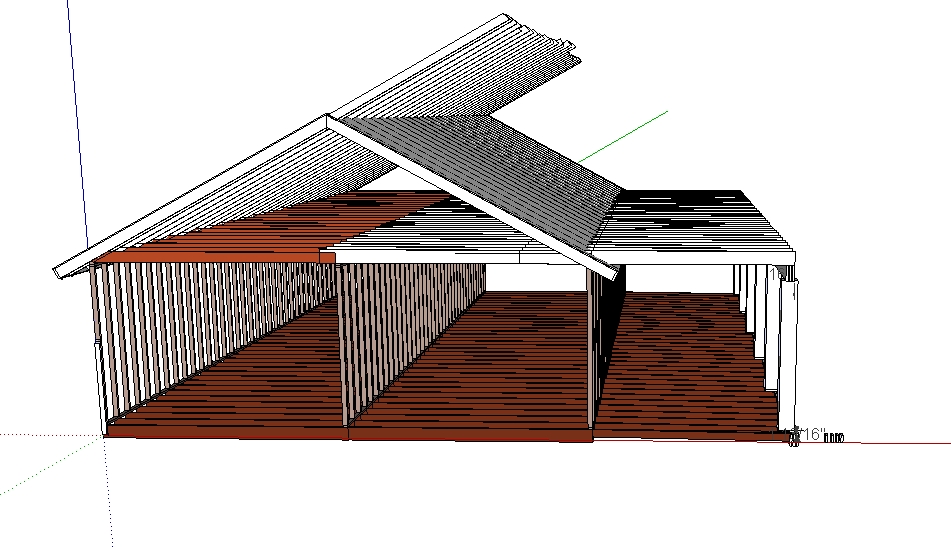 SketchUp model with porch ceiling joists spanning the columns